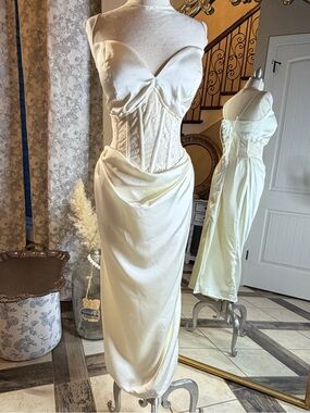 LACE Ivory Satin Corset Lace-Up Midi Dress | Coquette Bridal Lingerie | 1XL